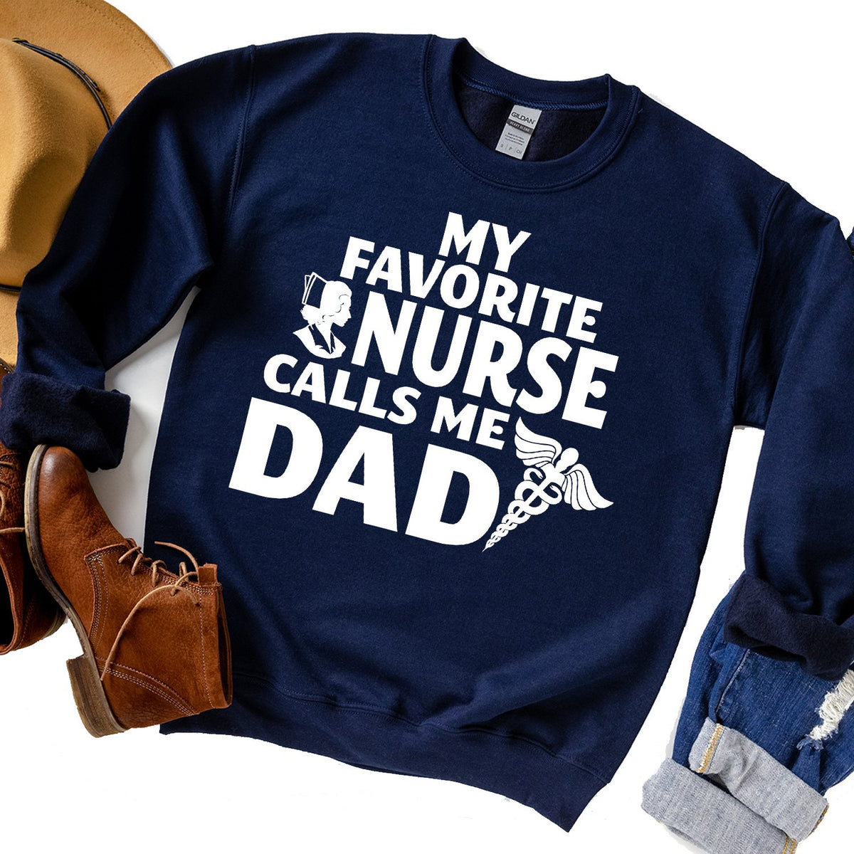 My Favorite Nurse Calls Me Dad - Long Sleeve Heavy Crewneck Sweatshirt