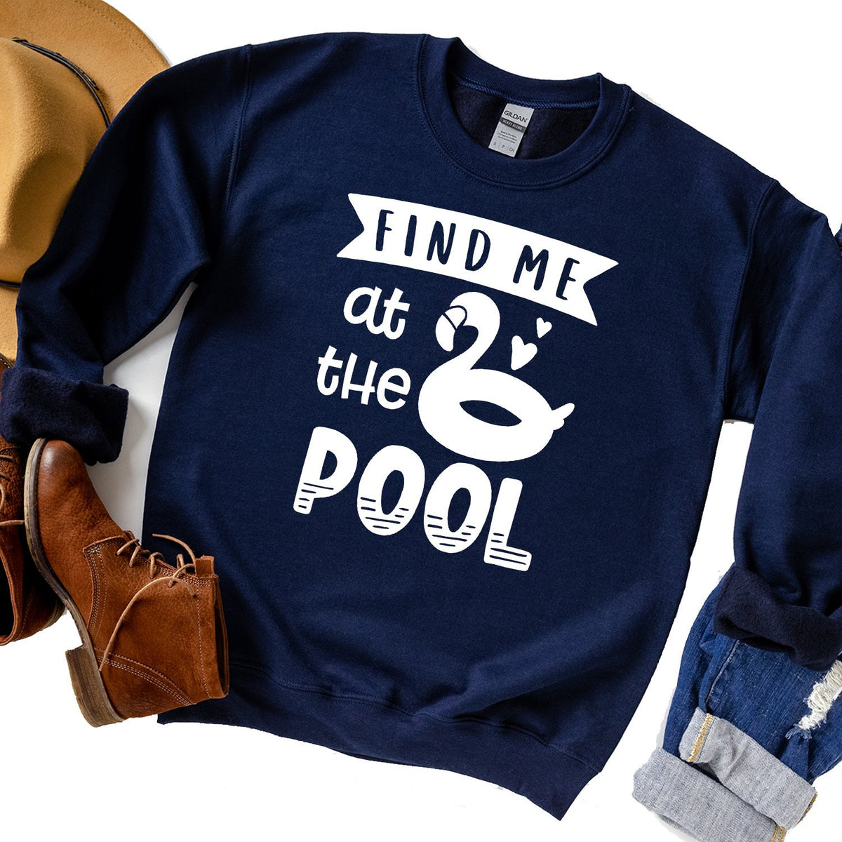 Find Me At The Pool - Long Sleeve Heavy Crewneck Sweatshirt