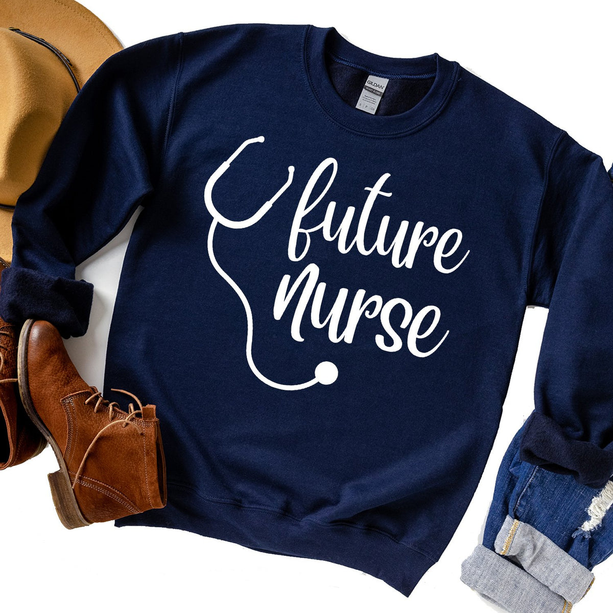 Future Nurse with Stethoscope - Long Sleeve Heavy Crewneck Sweatshirt