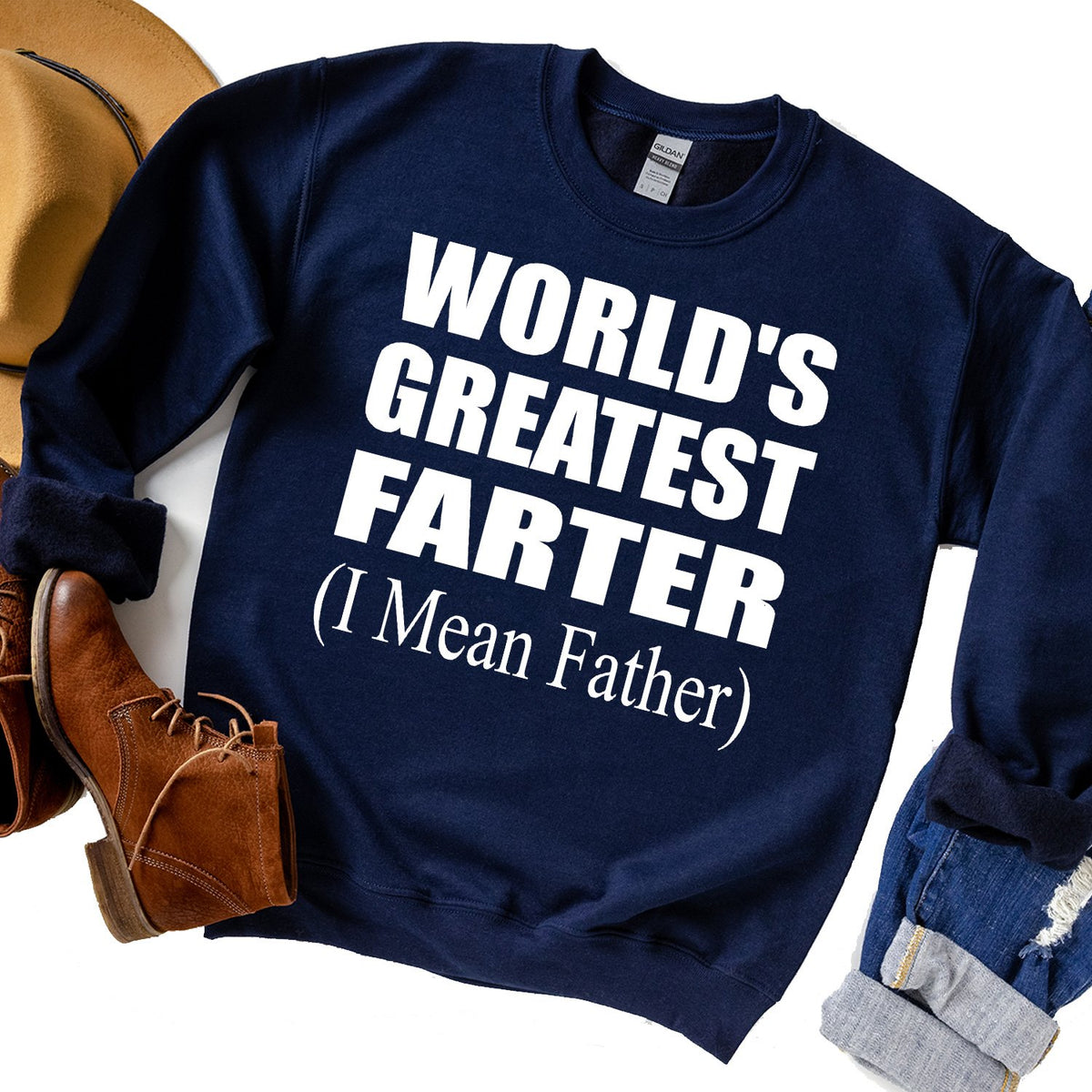 World&#39;s Greatest Farter (I Mean Father) - Long Sleeve Heavy Crewneck Sweatshirt