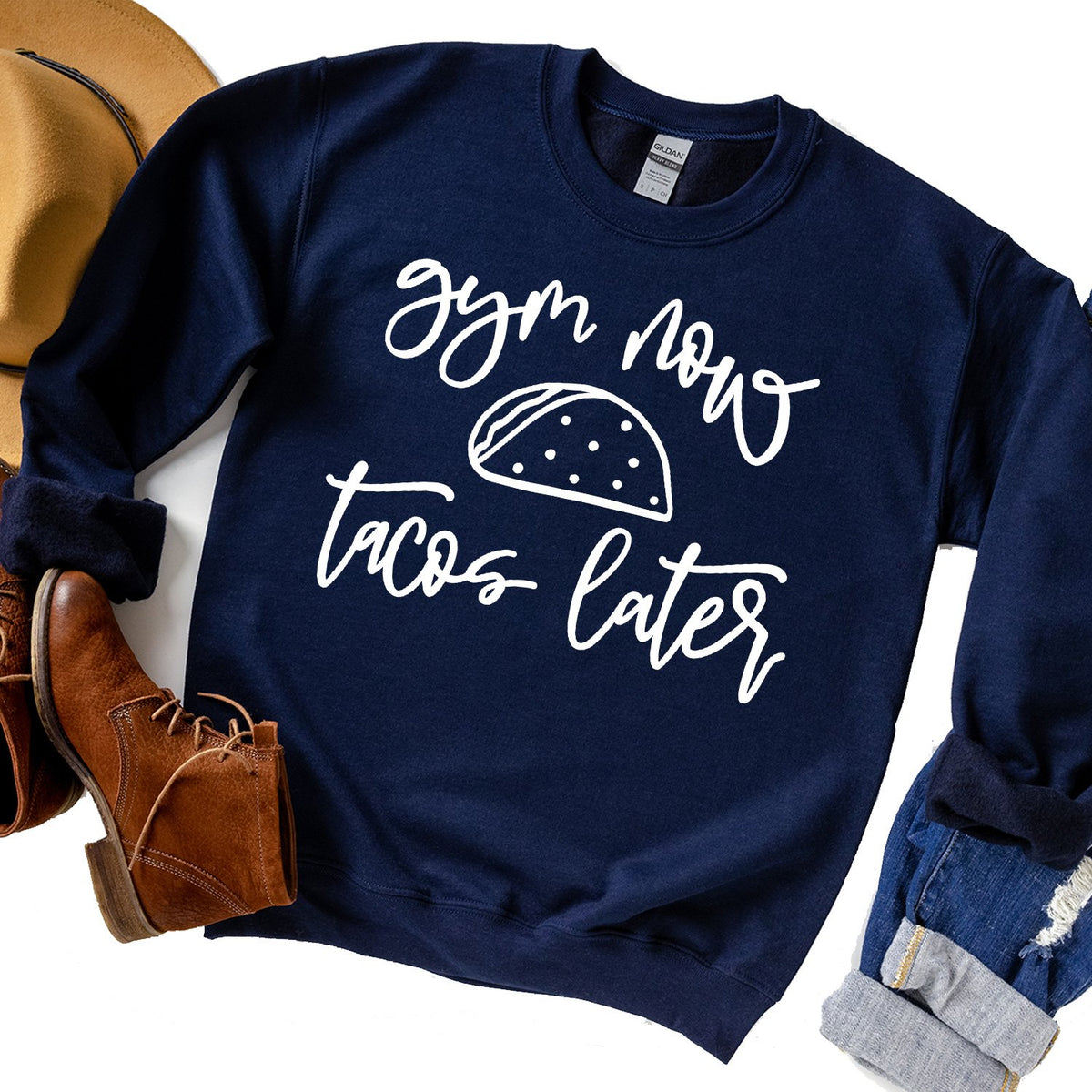 Gym Now Tacos Later - Long Sleeve Heavy Crewneck Sweatshirt
