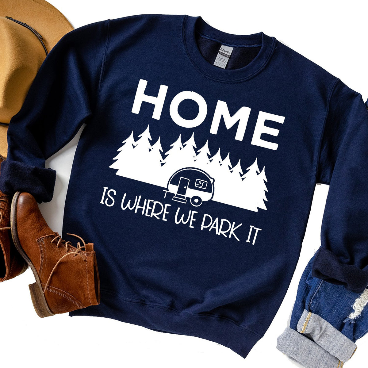 Home Is Where We Park It - Long Sleeve Heavy Crewneck Sweatshirt