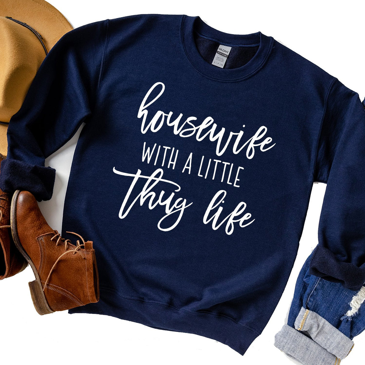 Housewife With A Little Thug Life - Long Sleeve Heavy Crewneck Sweatshirt