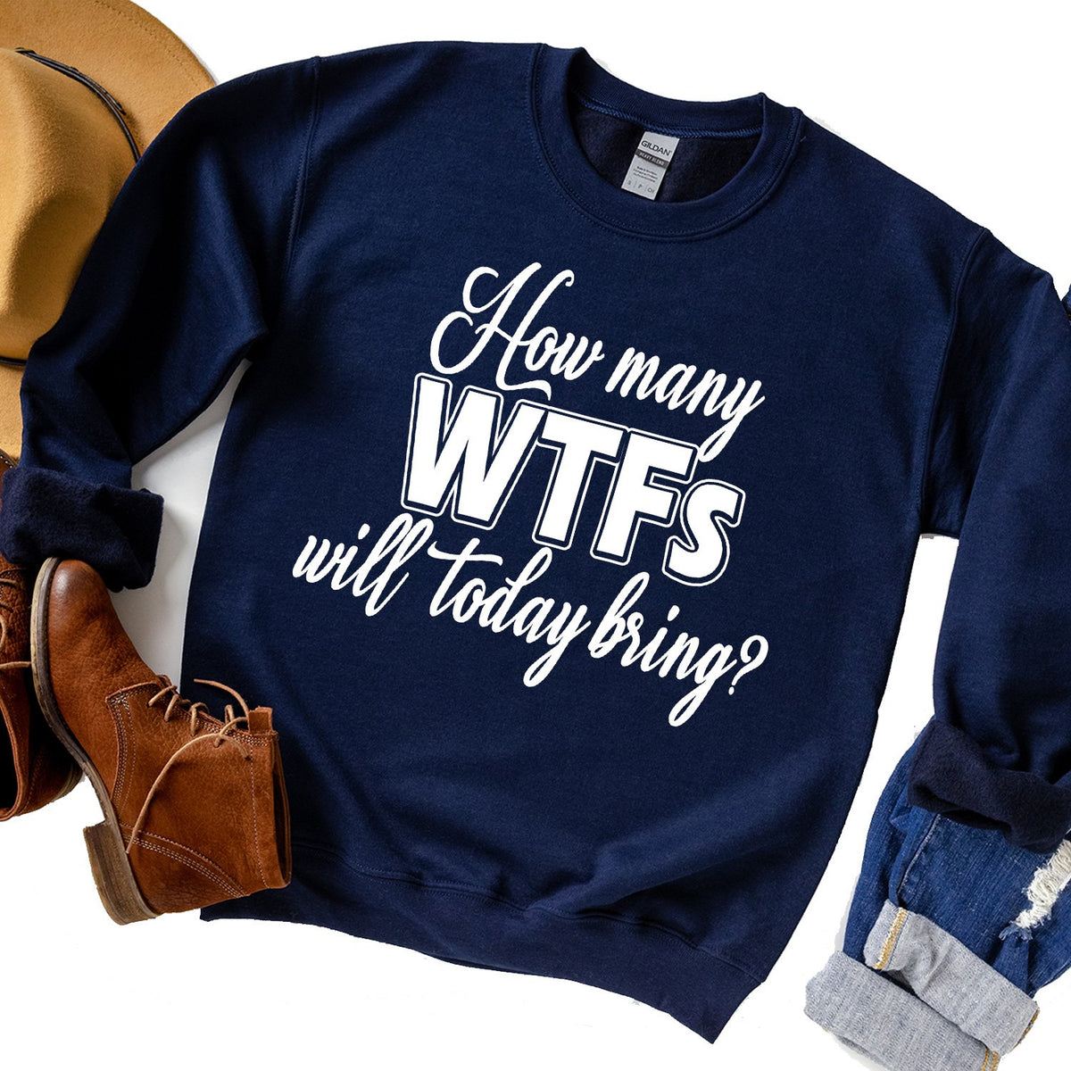 How Many WTFs Will Today Bring - Long Sleeve Heavy Crewneck Sweatshirt