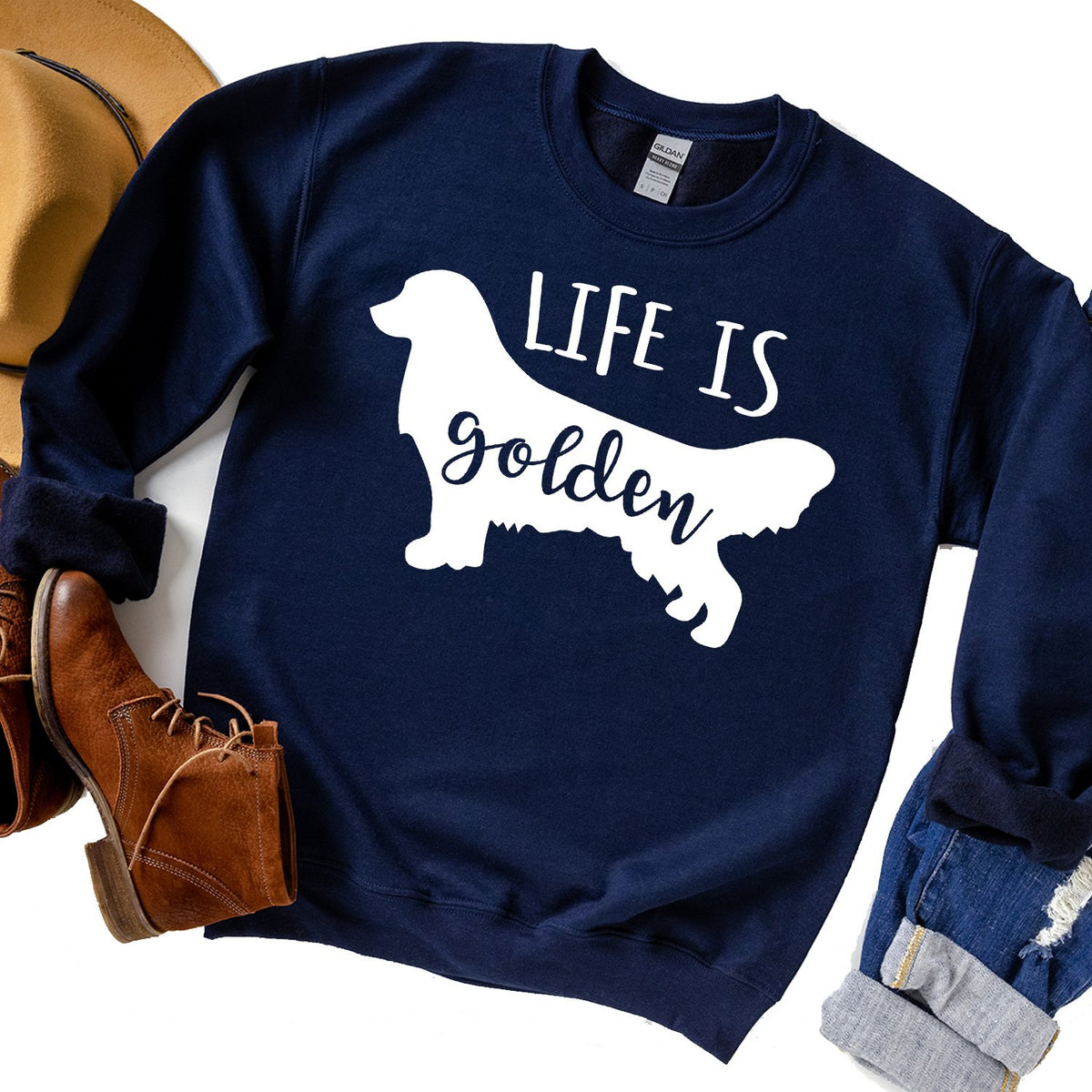 Life is Golden Retriever - Long Sleeve Heavy Crewneck Sweatshirt