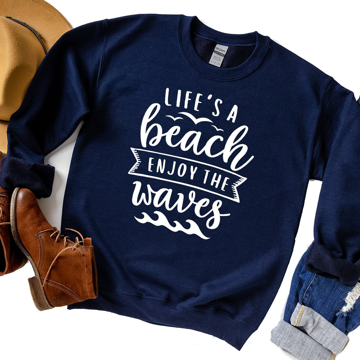 Life&#39;s A Beach Enjoy The Waves - Long Sleeve Heavy Crewneck Sweatshirt