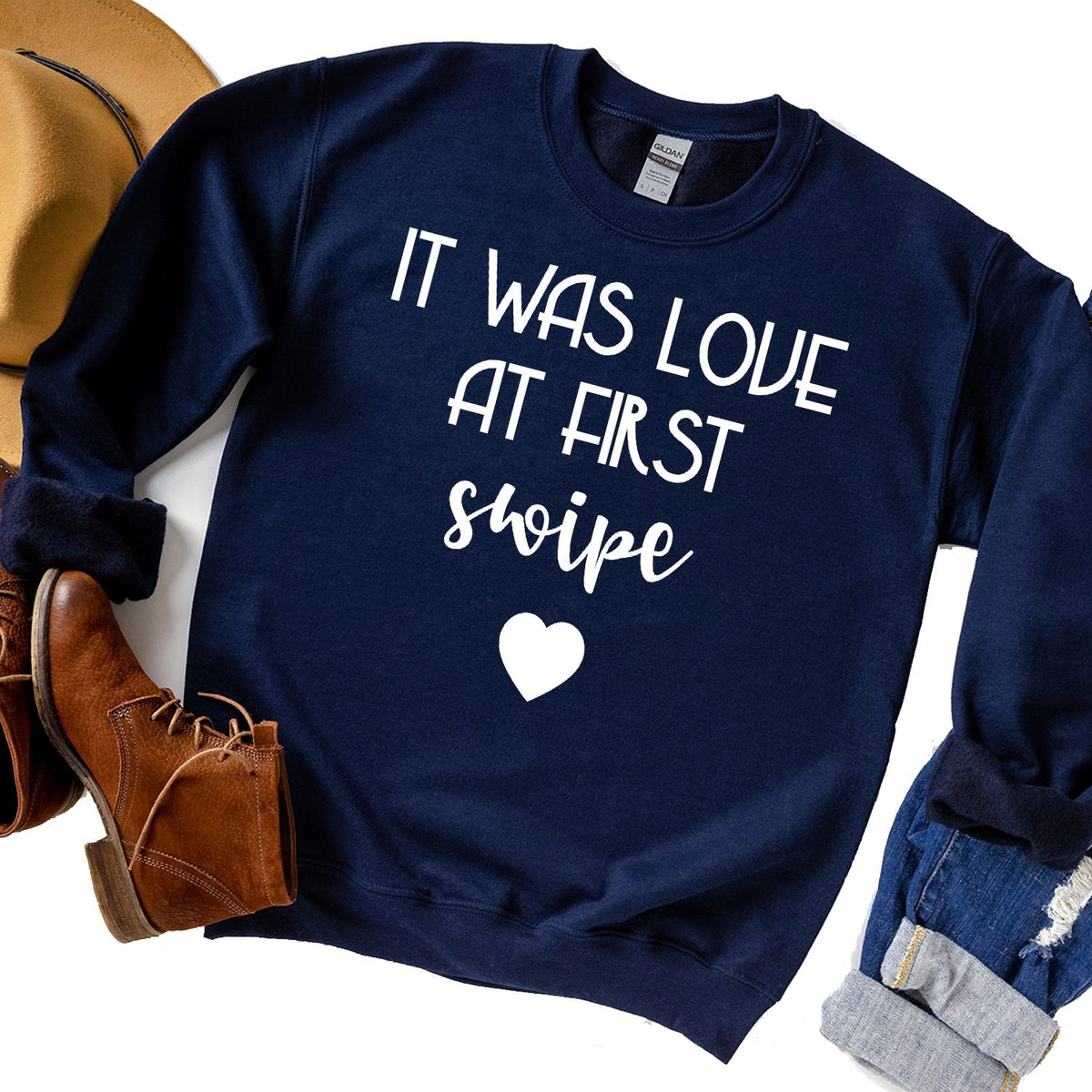 It Was Love at First Swipe - Long Sleeve Heavy Crewneck Sweatshirt