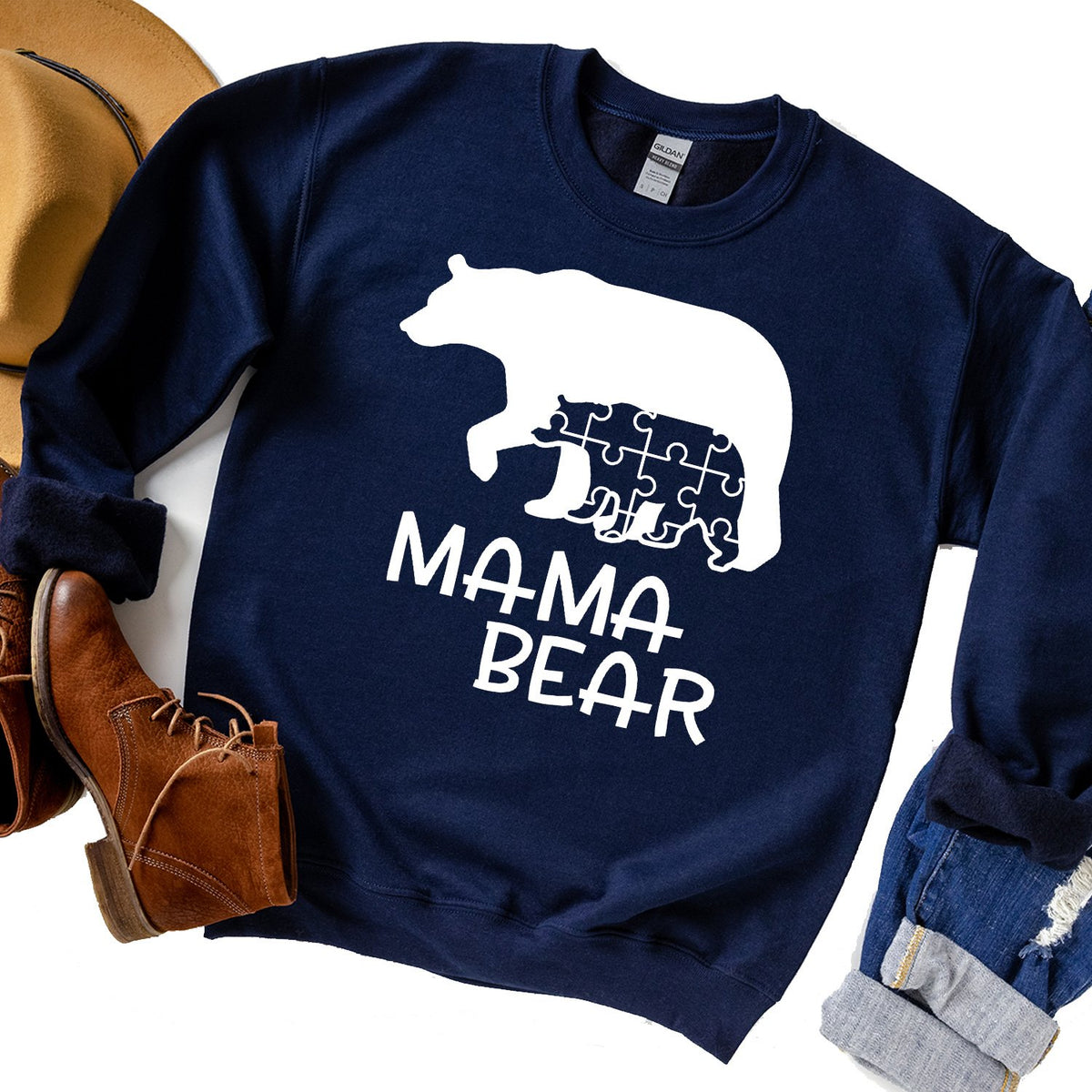 Autism Mama Bear and Cub - Long Sleeve Heavy Crewneck Sweatshirt
