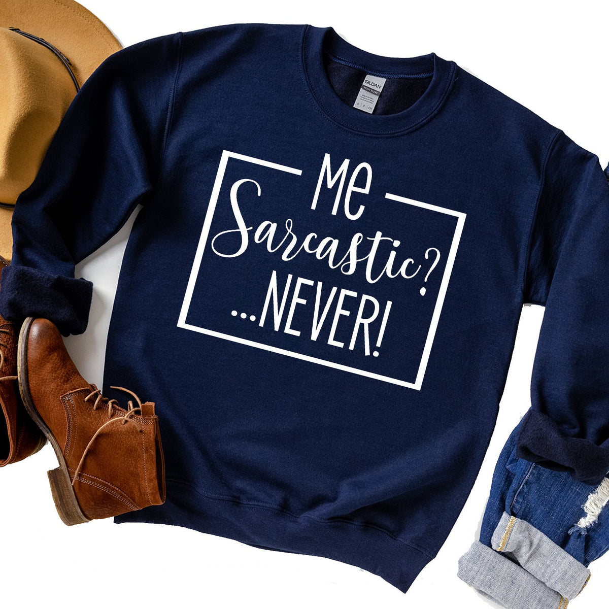 Me Sarcastic?... Never! - Long Sleeve Heavy Crewneck Sweatshirt