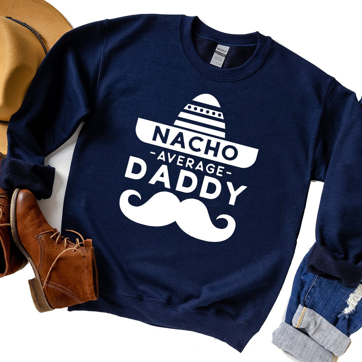 Nacho Average Daddy with Mustache - Long Sleeve Heavy Crewneck Sweatshirt