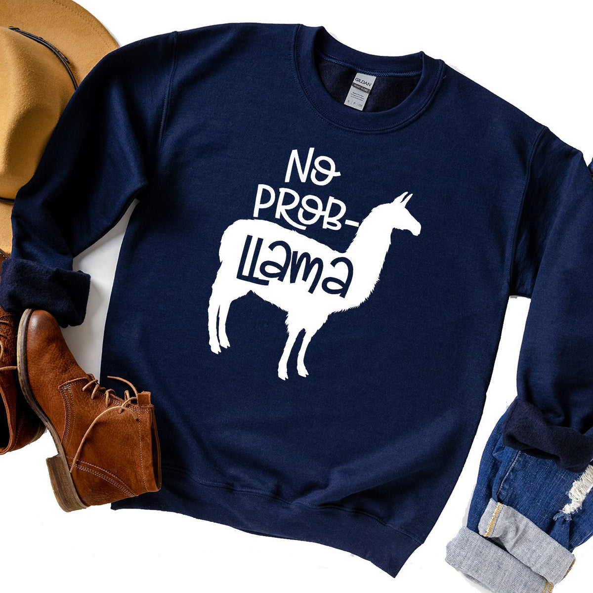 No Problem Llama - Long Sleeve Heavy Crewneck Sweatshirt