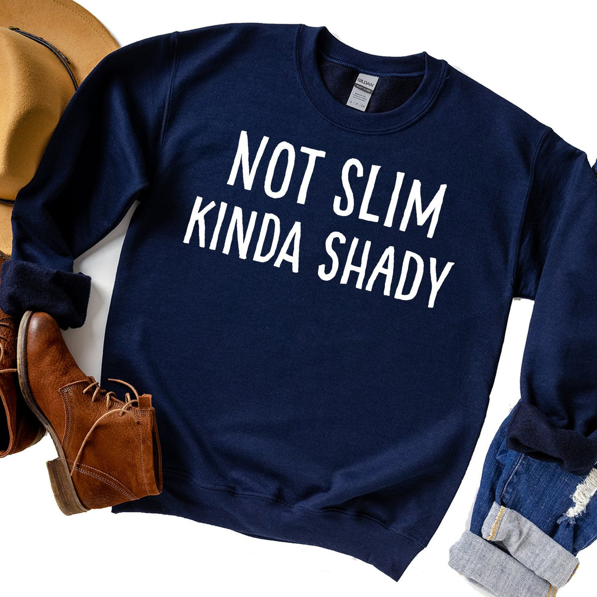 Not Slim Kinda Shady - Long Sleeve Heavy Crewneck Sweatshirt