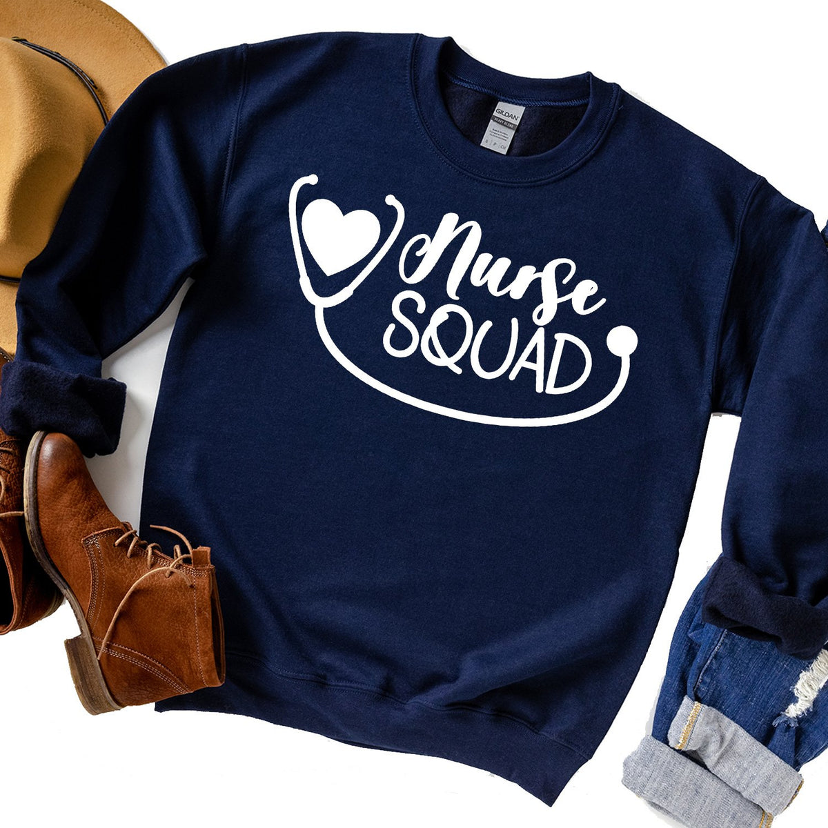 Nurse Squad with Stethoscope - Long Sleeve Heavy Crewneck Sweatshirt