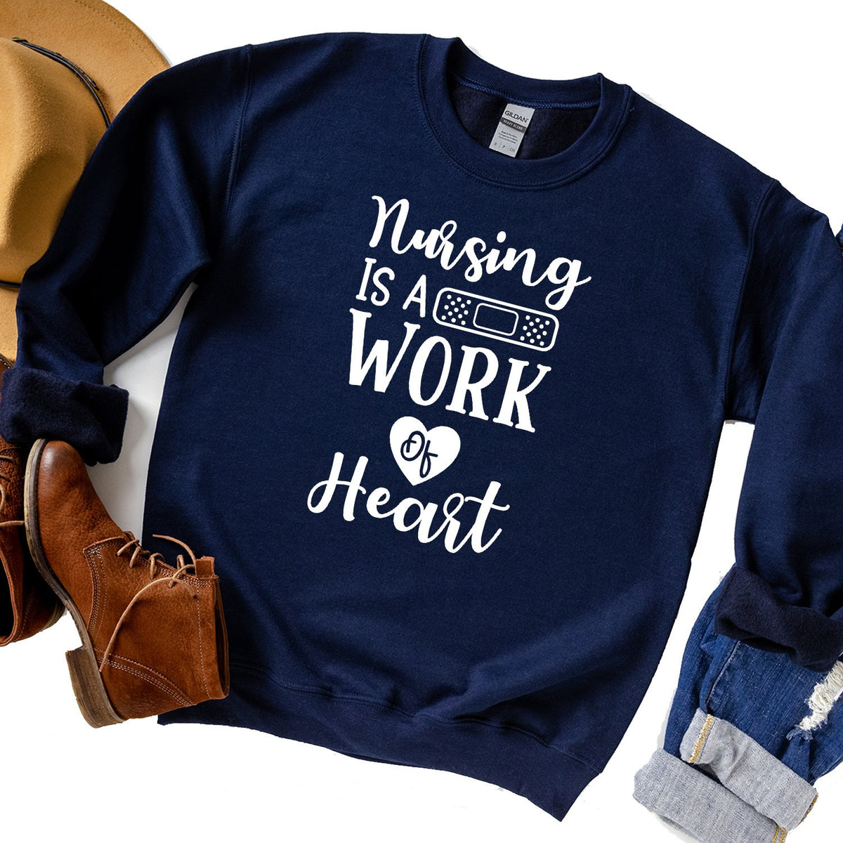 Nursing is A Work of Heart - Long Sleeve Heavy Crewneck Sweatshirt