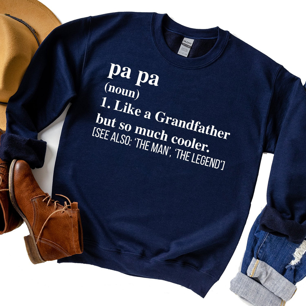 Pa Pa (Noun) 1. Like A Grandfather But So Much Cooler - Long Sleeve Heavy Crewneck Sweatshirt