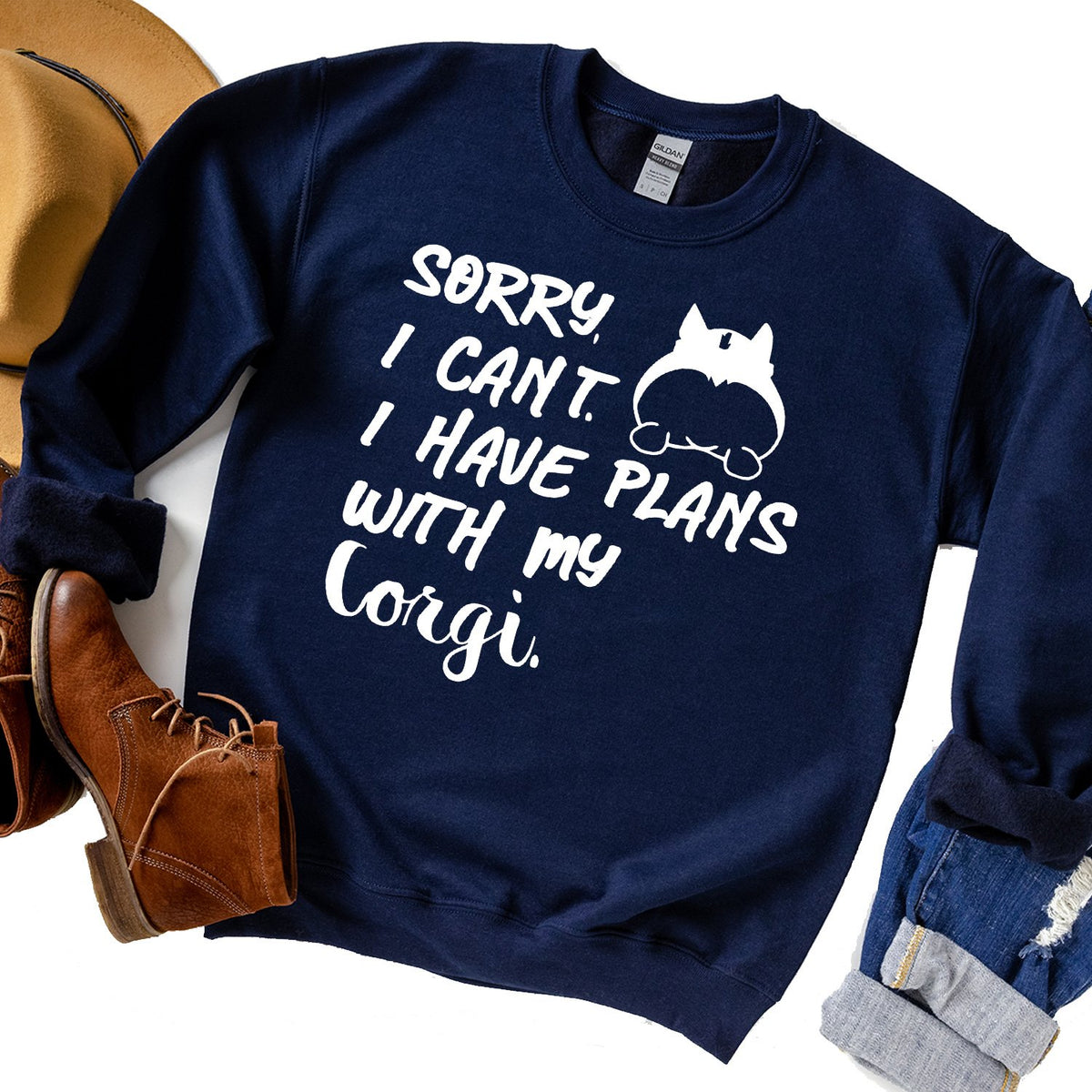 Sorry I Can&#39;t I Have Plans with My Corgi - Long Sleeve Heavy Crewneck Sweatshirt