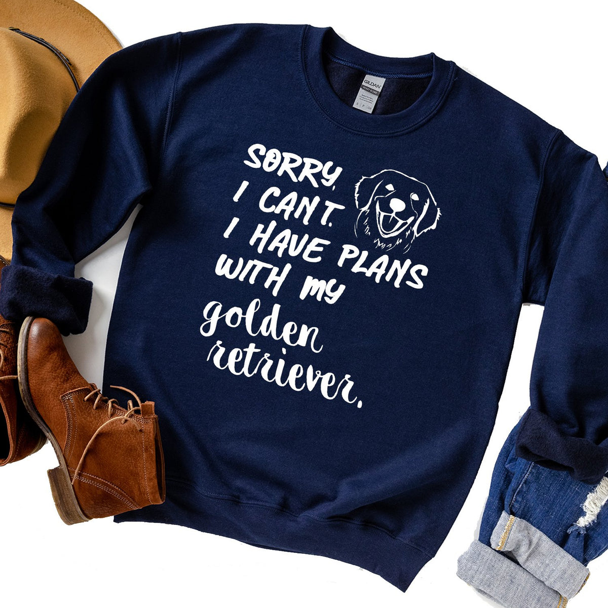 Sorry I Can&#39;t I Have Plans with My Golden Retriever - Long Sleeve Heavy Crewneck Sweatshirt