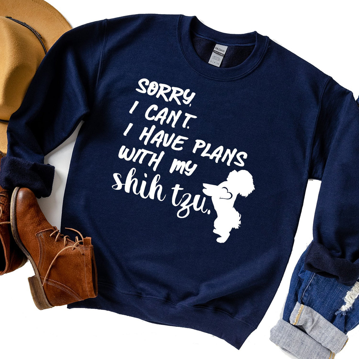 Sorry I Can&#39;t I Have Plans with My Shih Tzu - Long Sleeve Heavy Crewneck Sweatshirt
