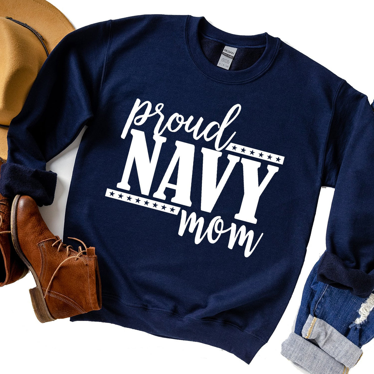 Proud Navy Mom - Long Sleeve Heavy Crewneck Sweatshirt