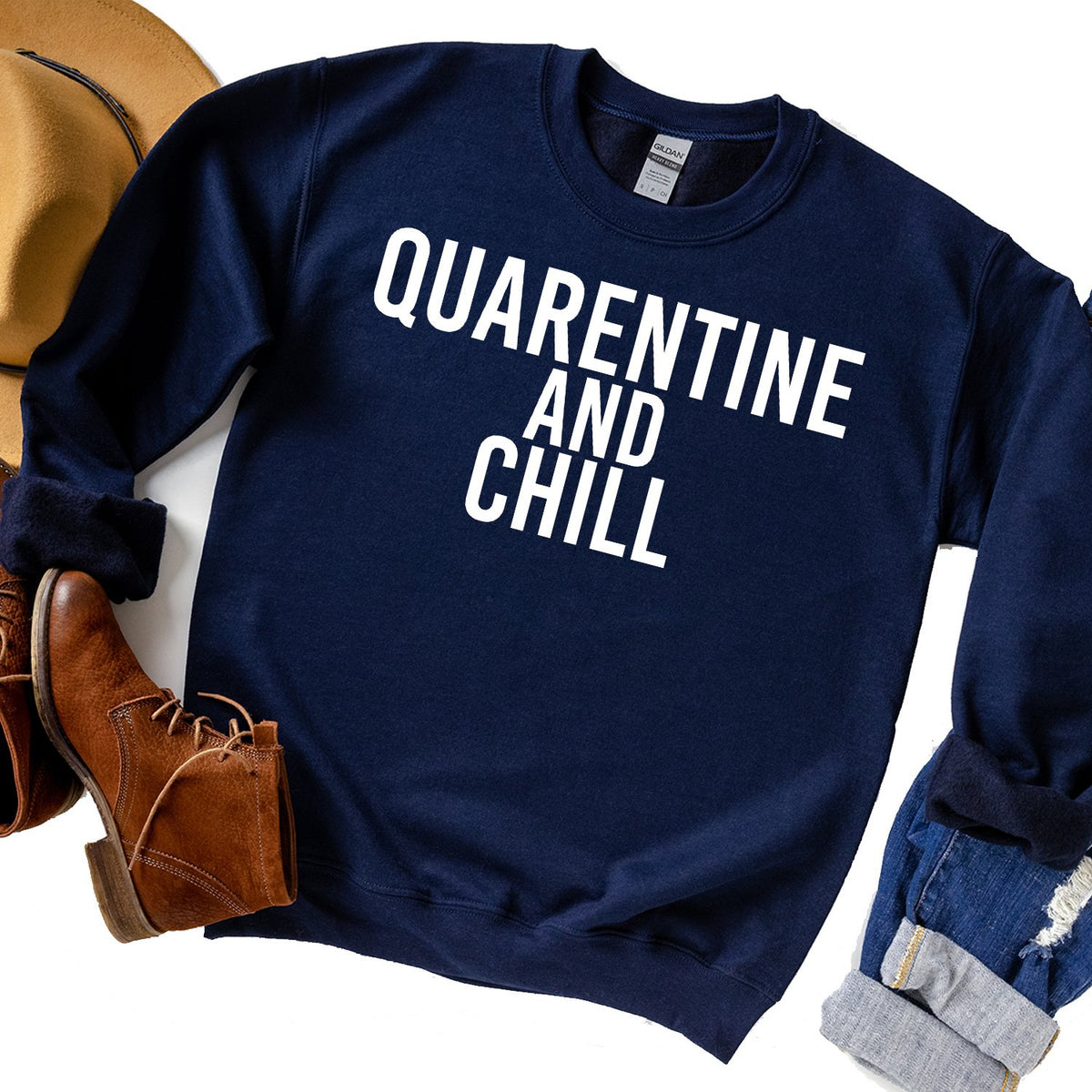 Quarantine and Chill - Long Sleeve Heavy Crewneck Sweatshirt