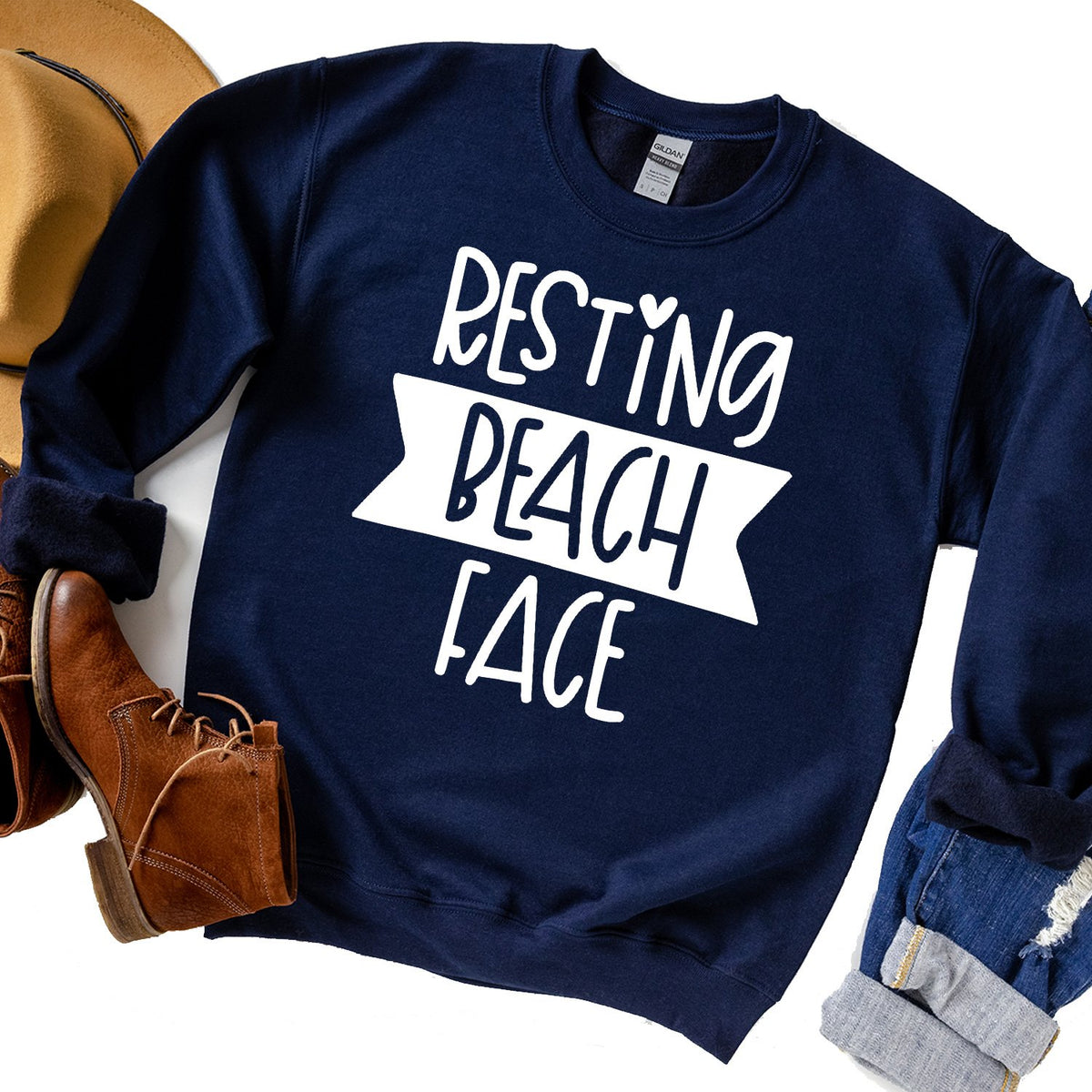 Resting Beach Face - Long Sleeve Heavy Crewneck Sweatshirt