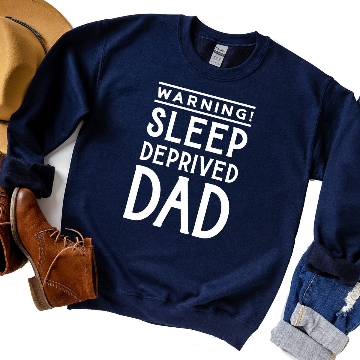 Warning! Sleep Deprived Dad - Long Sleeve Heavy Crewneck Sweatshirt