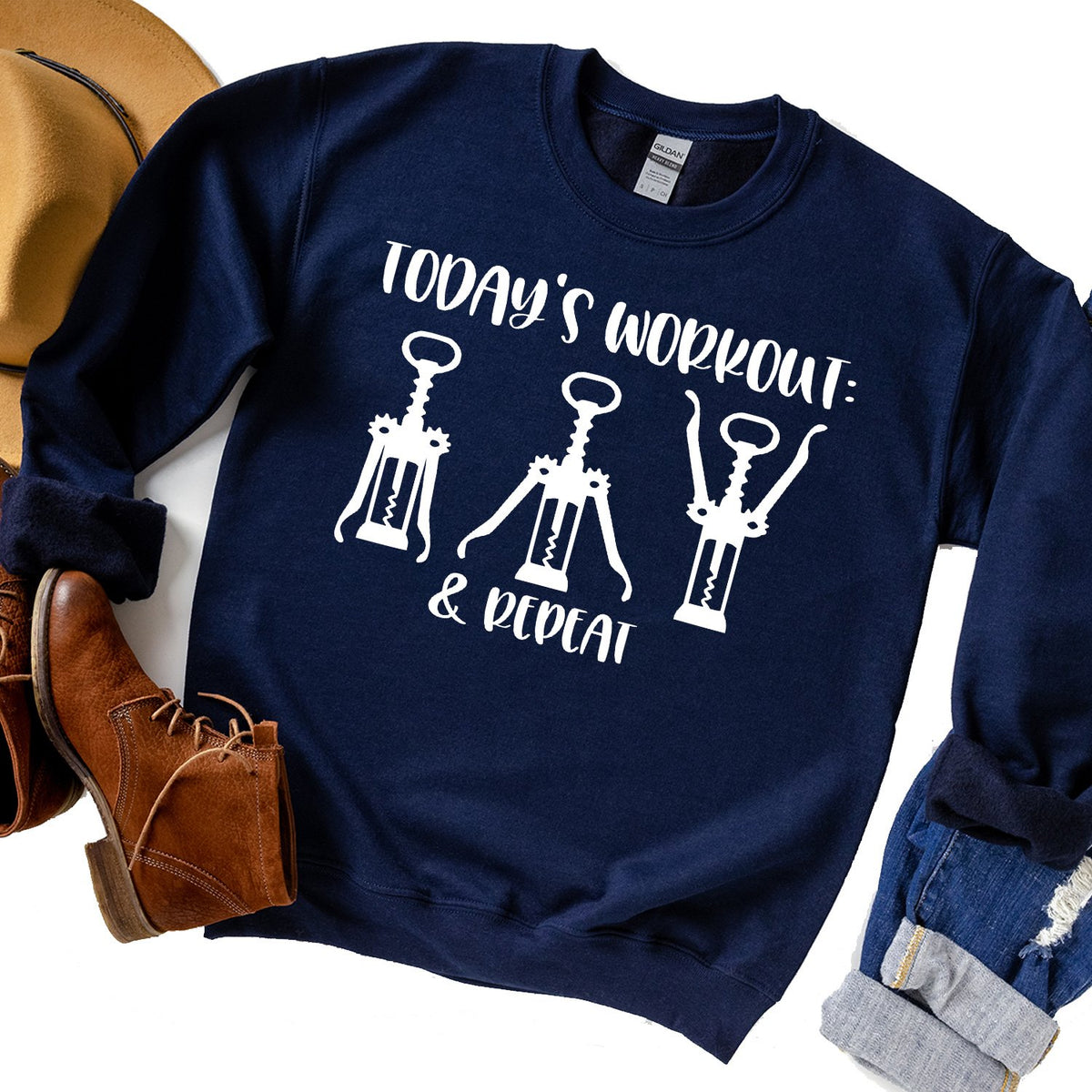 Today&#39;s Workout: Wine &amp; Repeat - Long Sleeve Heavy Crewneck Sweatshirt