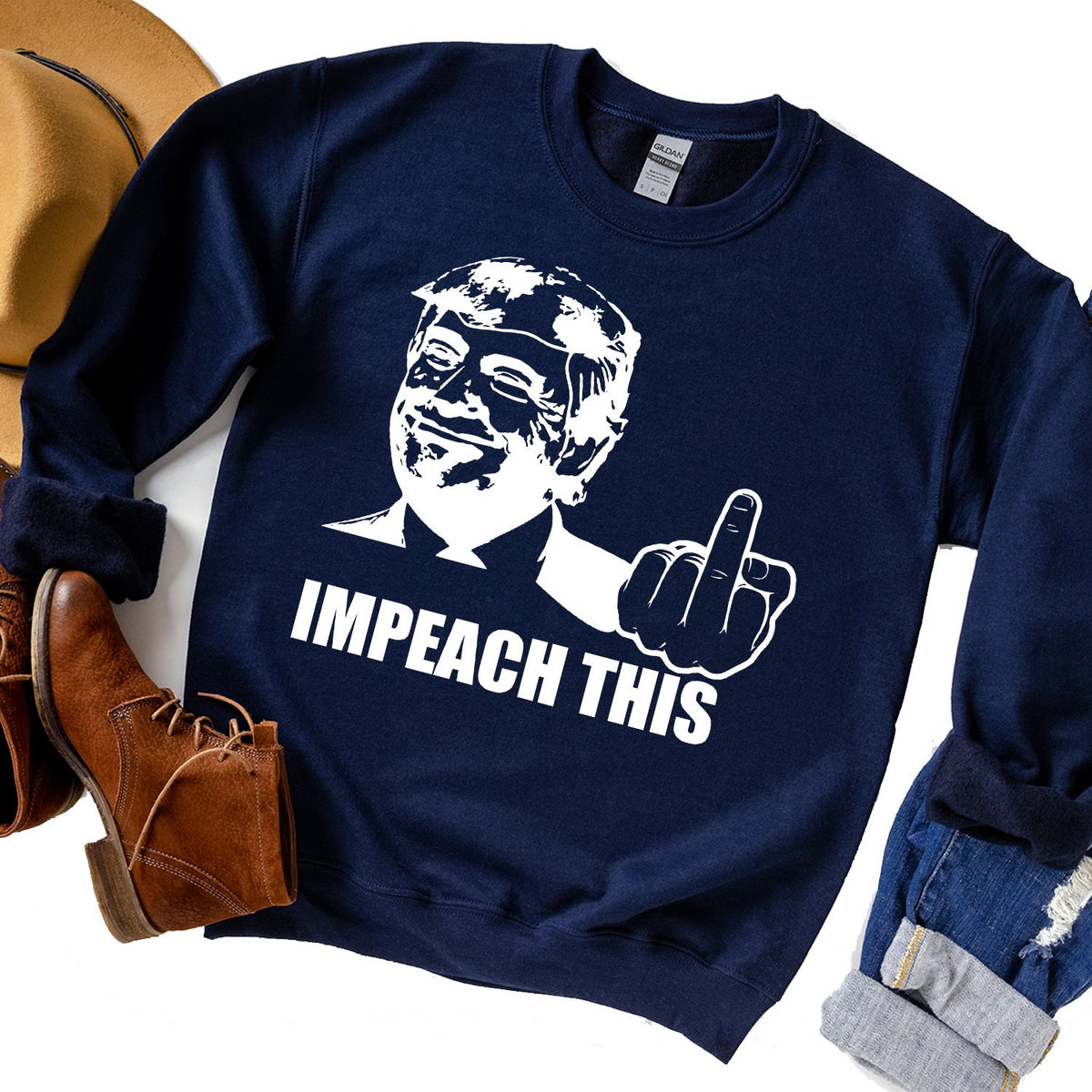Trump Impeach This Middle Finger - Long Sleeve Heavy Crewneck Sweatshirt