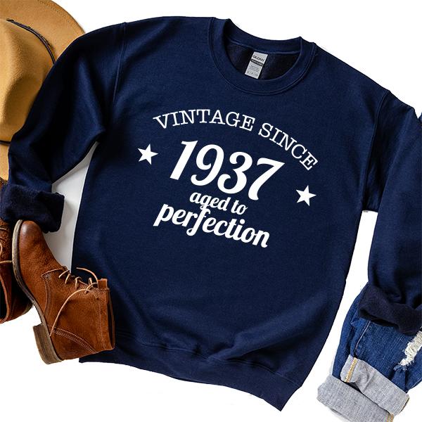 Vintage Since 1937 Aged to Perfection 84 Years Old - Long Sleeve Heavy Crewneck Sweatshirt