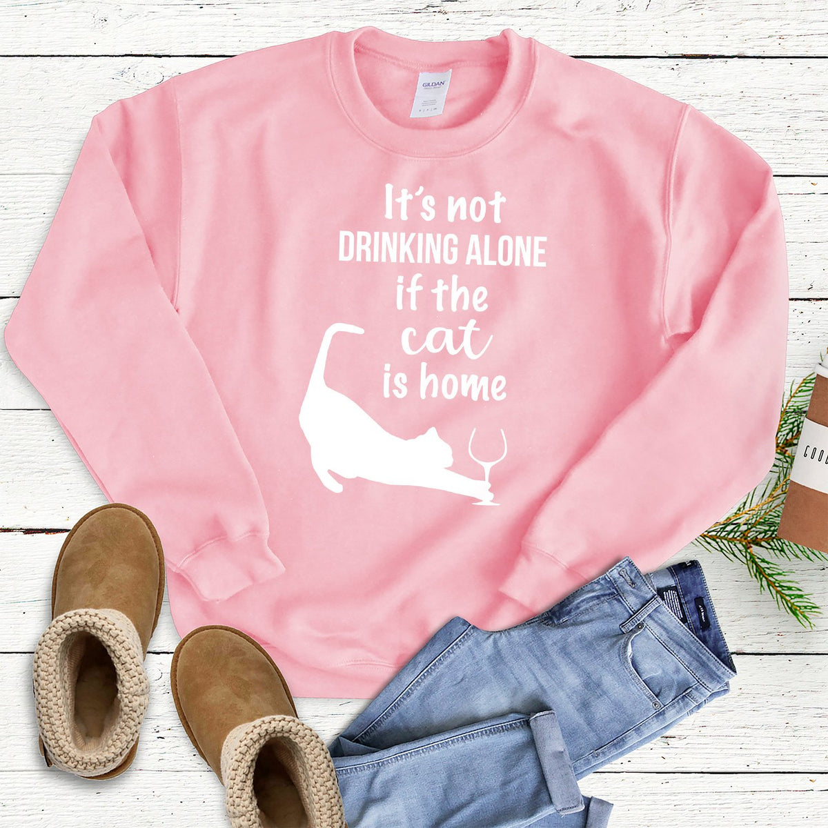 It&#39;s Not Drinking Alone If the Cat is Home - Long Sleeve Heavy Crewneck Sweatshirt