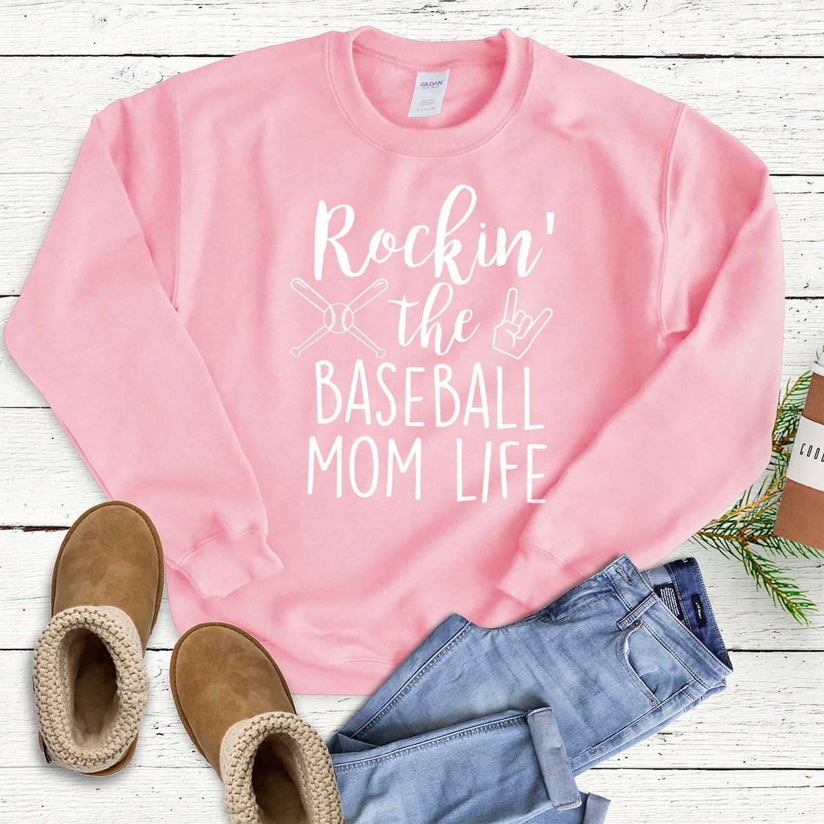 Rockin&#39; The Baseball Mom Life - Long Sleeve Heavy Crewneck Sweatshirt
