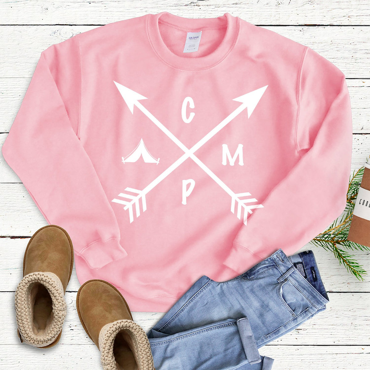 Camp with Arrows - Long Sleeve Heavy Crewneck Sweatshirt