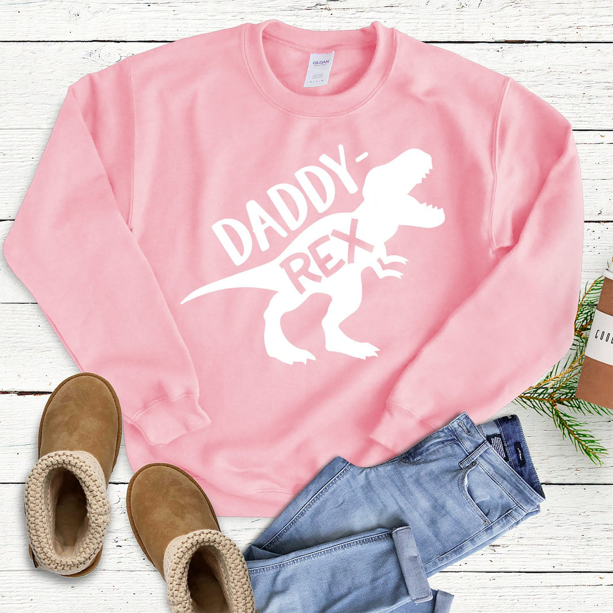 Daddy Rex Dinosaur - Long Sleeve Heavy Crewneck Sweatshirt
