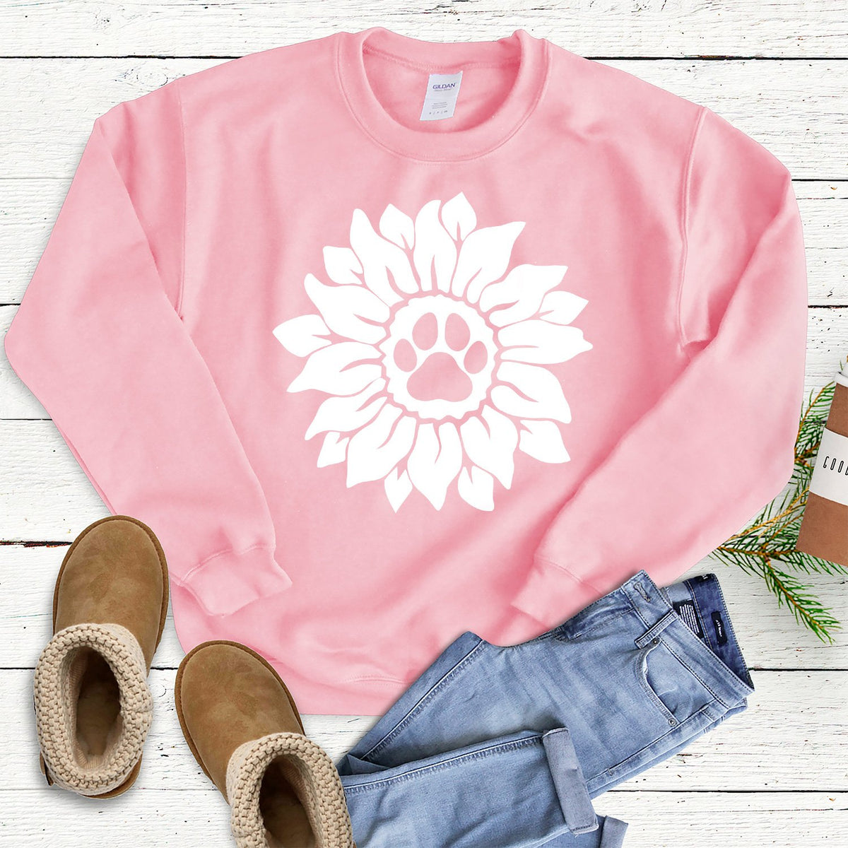 Dog Paw Sunflower - Long Sleeve Heavy Crewneck Sweatshirt