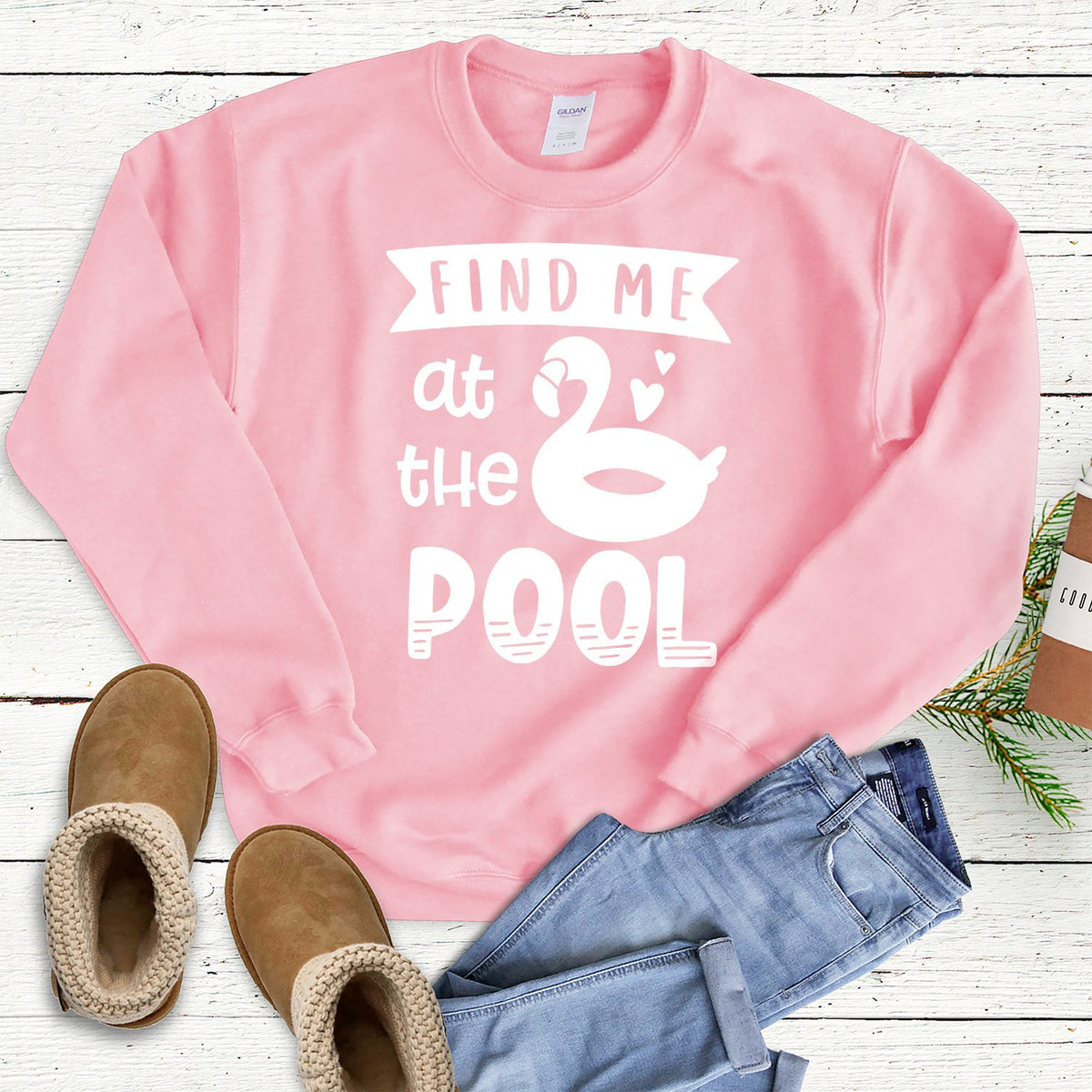 Find Me At The Pool - Long Sleeve Heavy Crewneck Sweatshirt