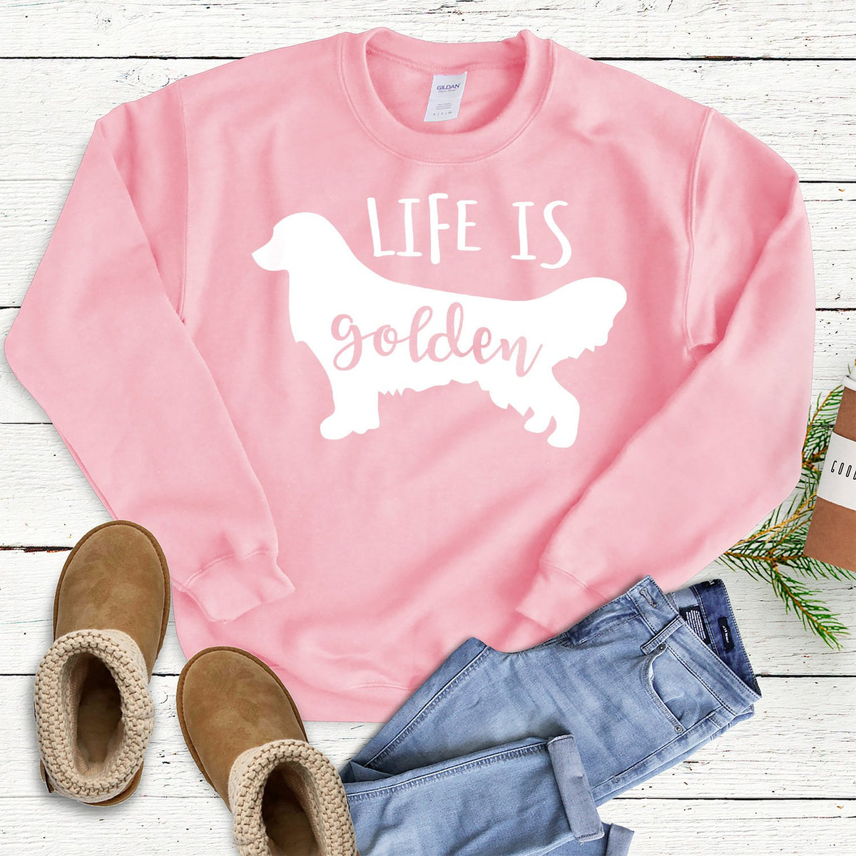 Life is Golden Retriever - Long Sleeve Heavy Crewneck Sweatshirt