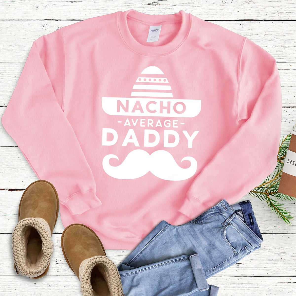 Nacho Average Daddy with Mustache - Long Sleeve Heavy Crewneck Sweatshirt