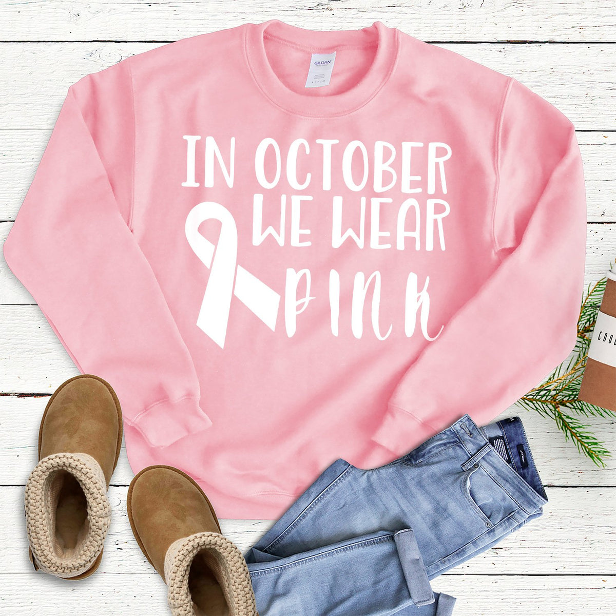 In October We Wear Pink - Long Sleeve Heavy Crewneck Sweatshirt