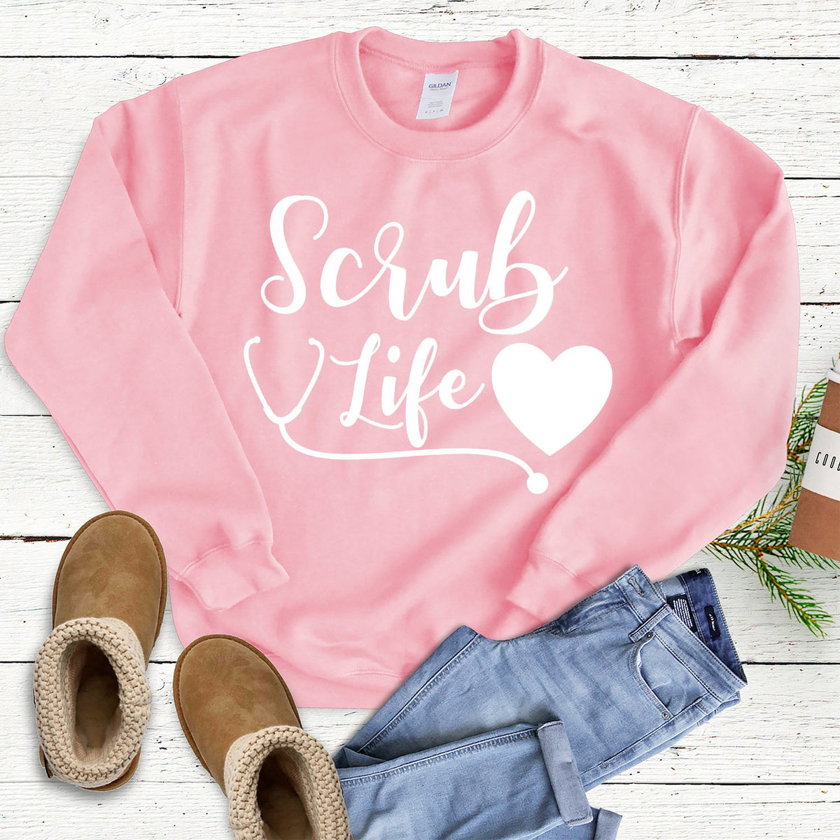 Scrub Life with Stethoscope and Heart - Long Sleeve Heavy Crewneck Sweatshirt