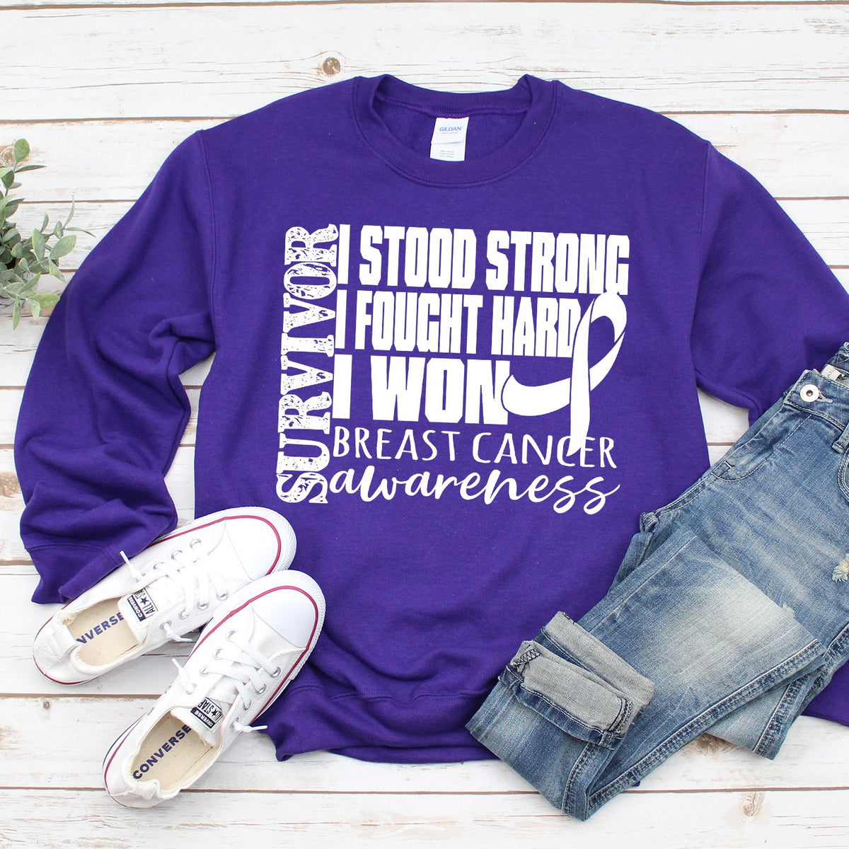 I Stood Strong I Fought Hard I Won - Long Sleeve Heavy Crewneck Sweatshirt
