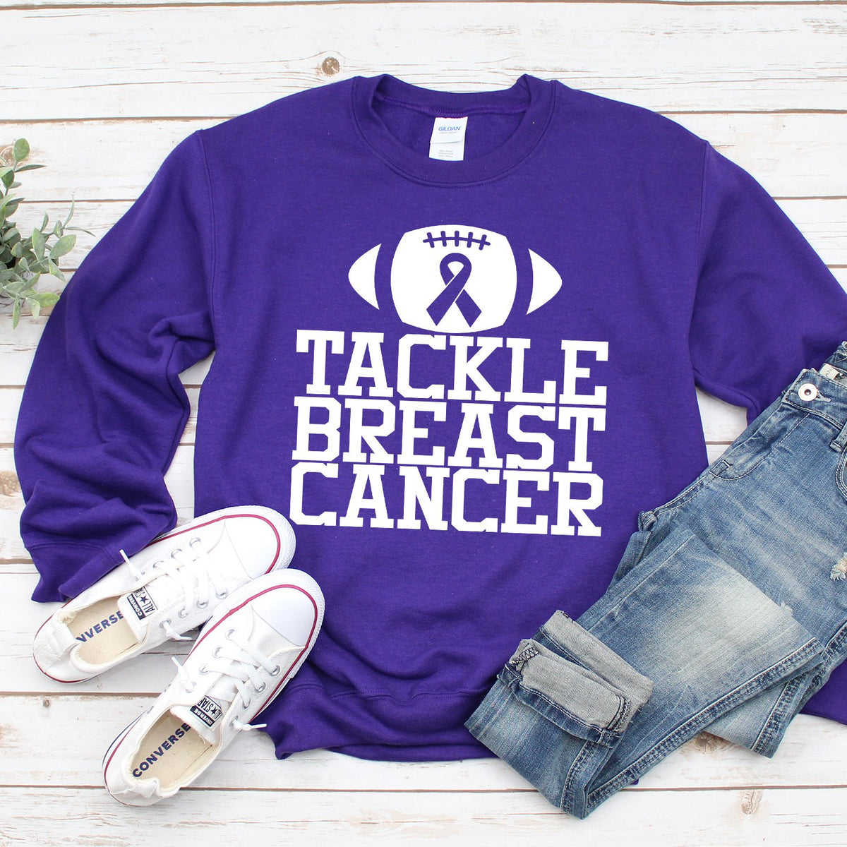 Tackle Breast Cancer - Long Sleeve Heavy Crewneck Sweatshirt