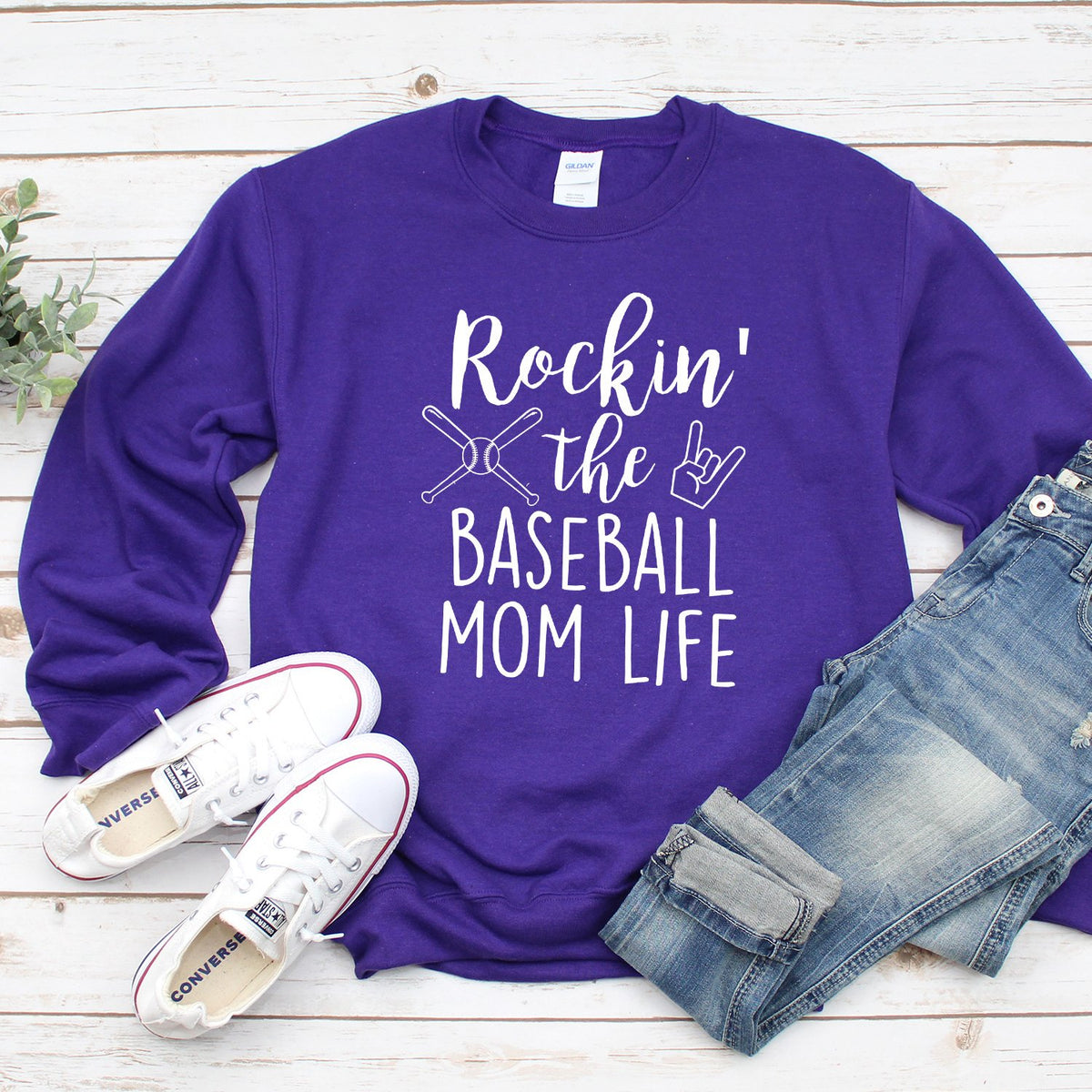 Rockin&#39; The Baseball Mom Life - Long Sleeve Heavy Crewneck Sweatshirt