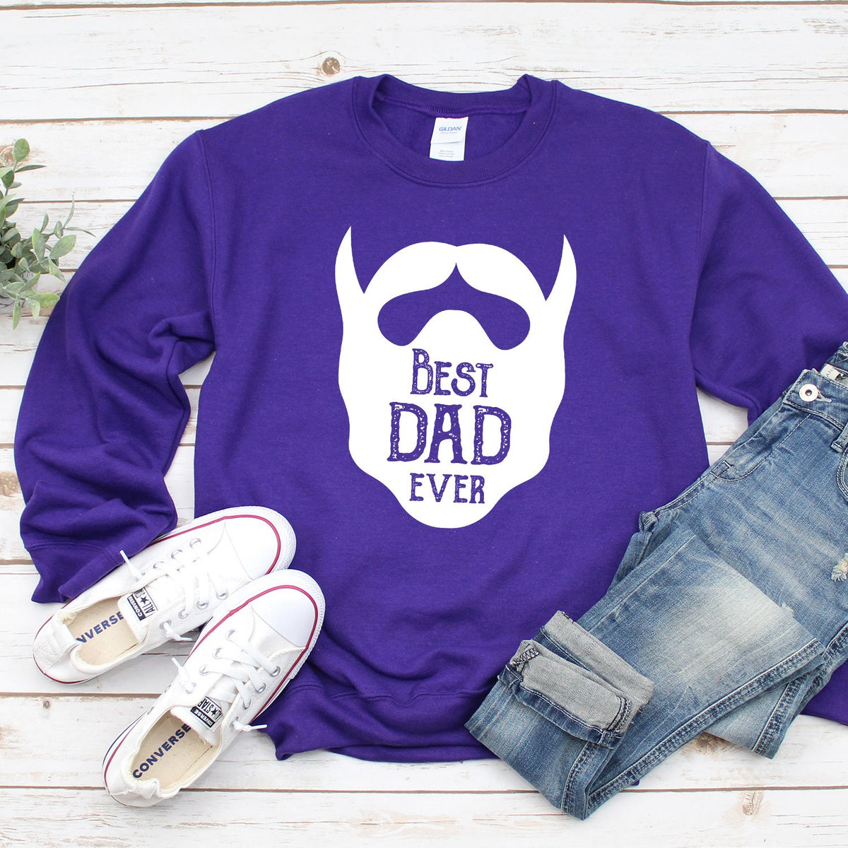 Best Dad Ever Beard - Long Sleeve Heavy Crewneck Sweatshirt