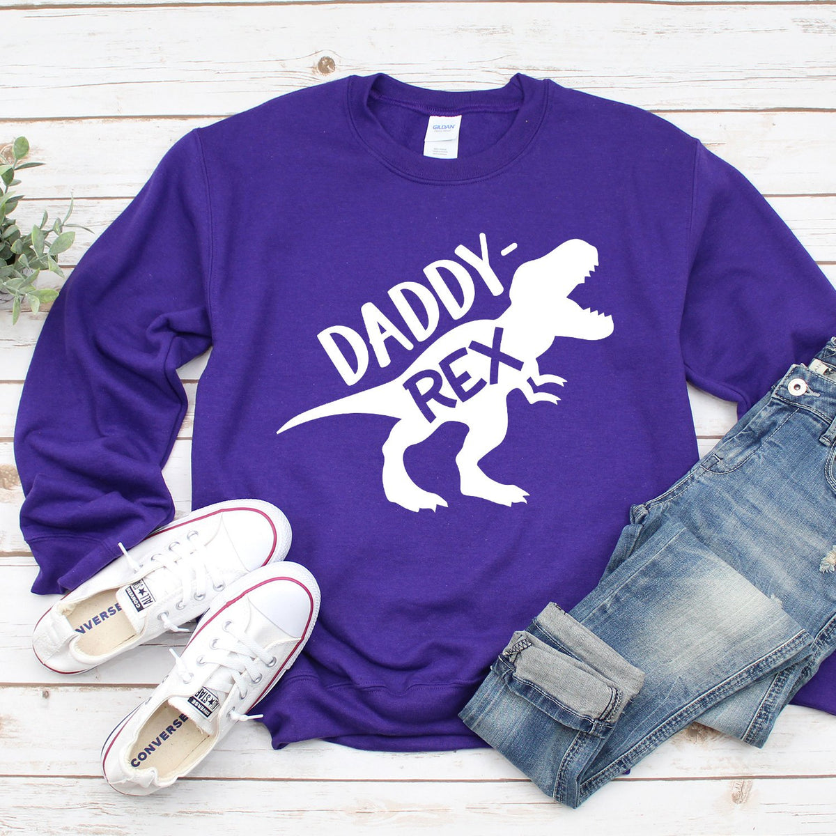 Daddy Rex Dinosaur - Long Sleeve Heavy Crewneck Sweatshirt