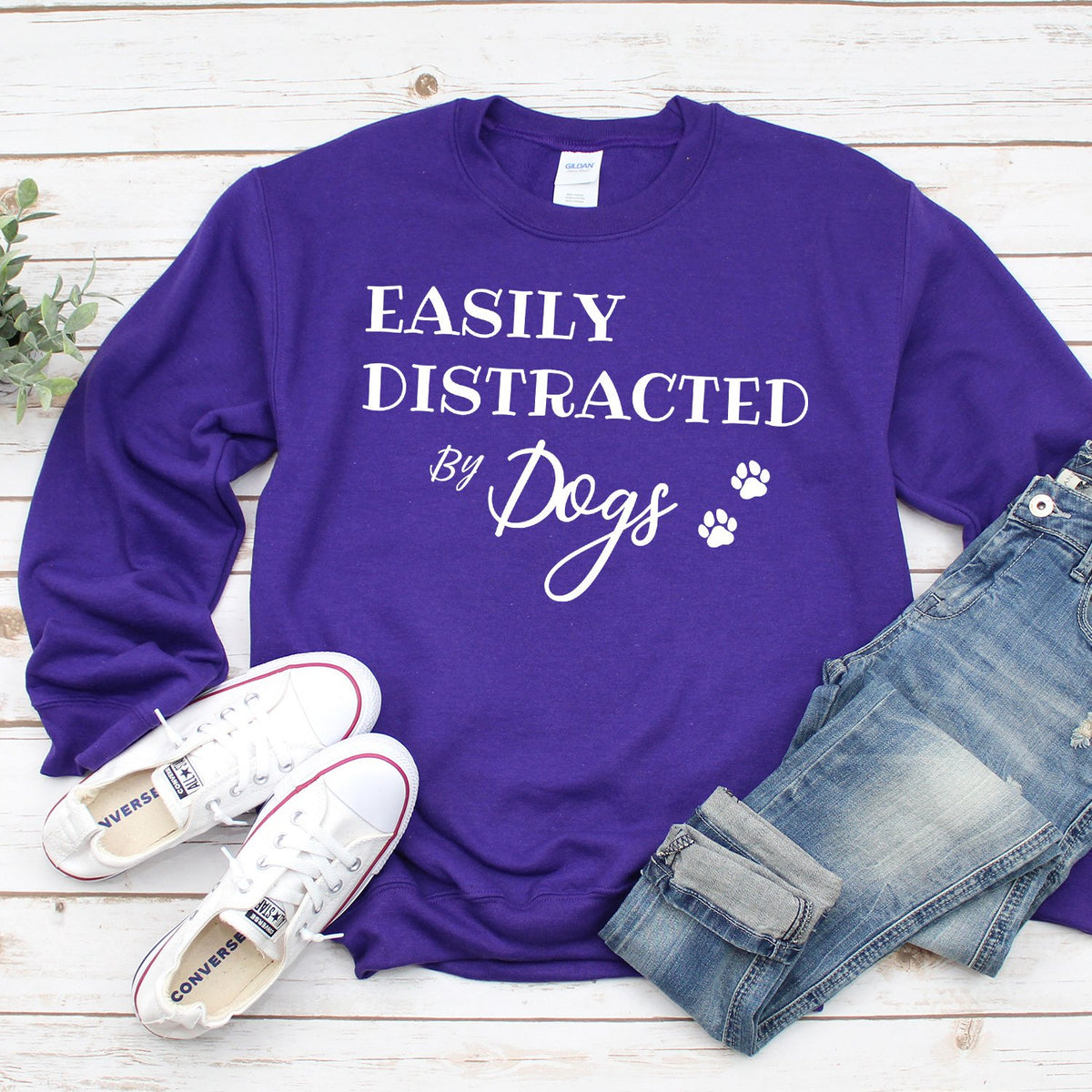 Easily Distracted By Dogs - Long Sleeve Heavy Crewneck Sweatshirt