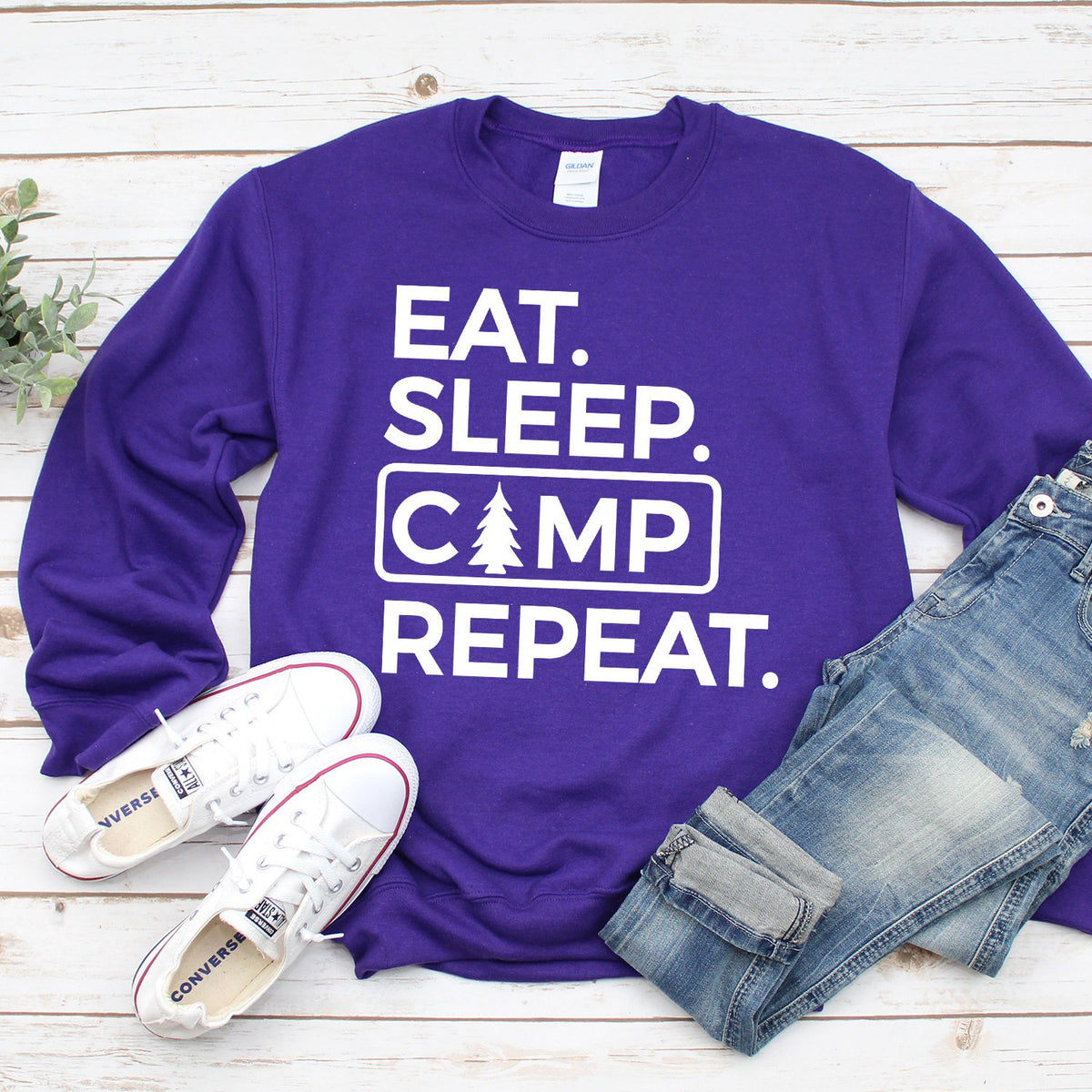 Eat Sleep Camp Repeat - Long Sleeve Heavy Crewneck Sweatshirt