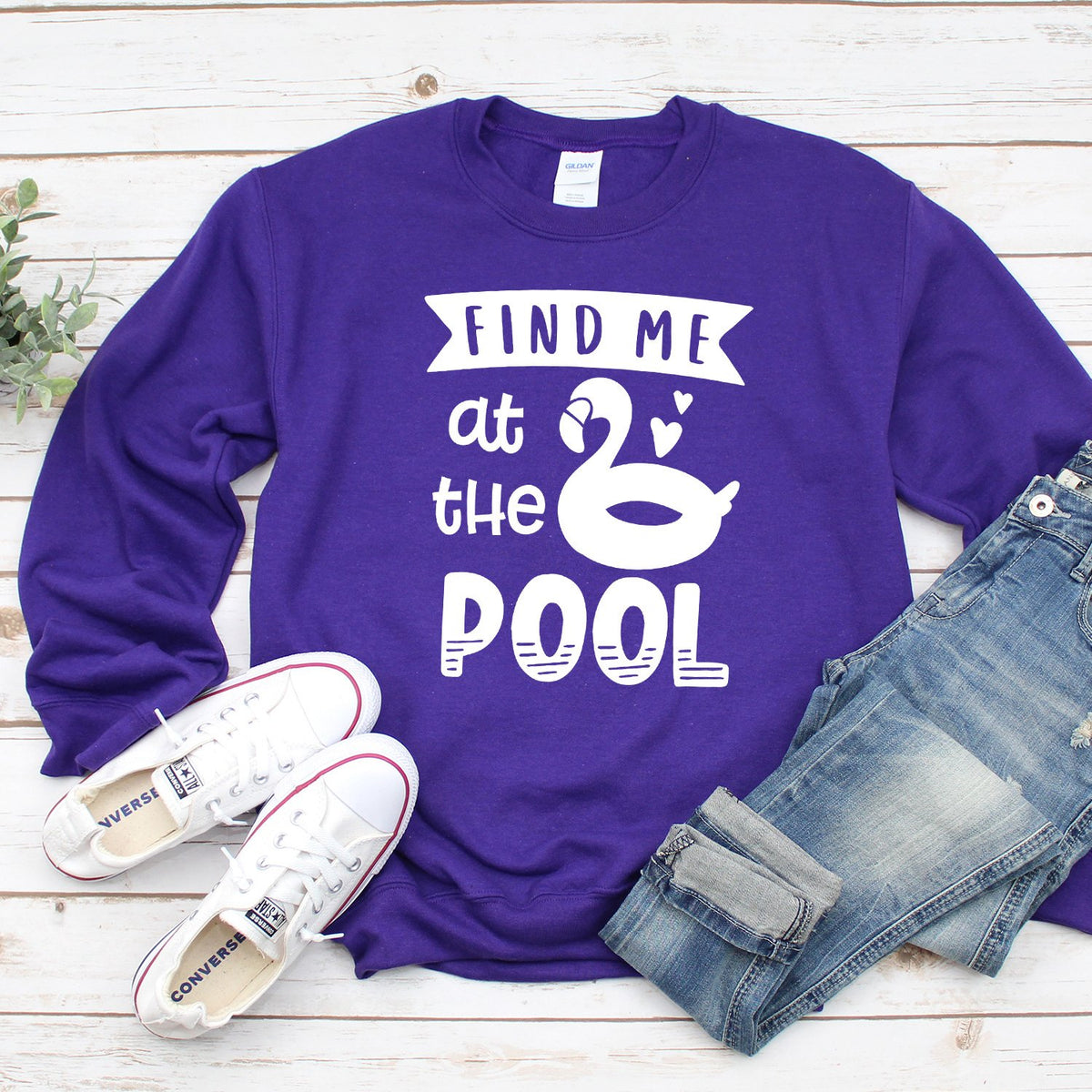 Find Me At The Pool - Long Sleeve Heavy Crewneck Sweatshirt