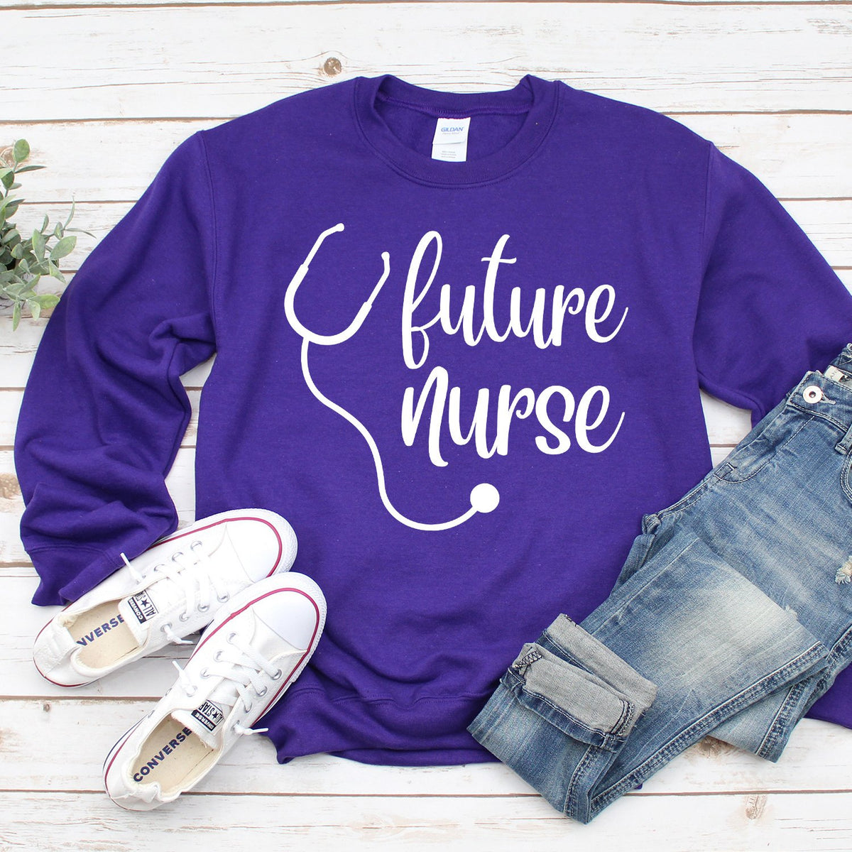Future Nurse with Stethoscope - Long Sleeve Heavy Crewneck Sweatshirt