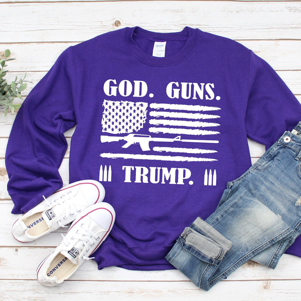 God Guns &amp; Trump - Long Sleeve Heavy Crewneck Sweatshirt