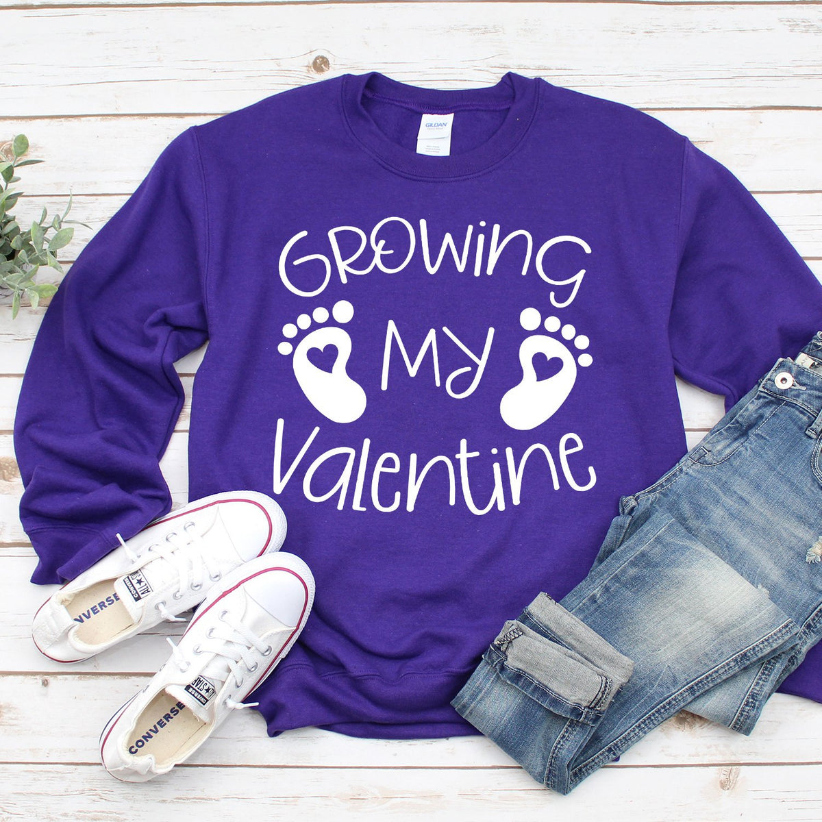 Growing My Valentine - Long Sleeve Heavy Crewneck Sweatshirt